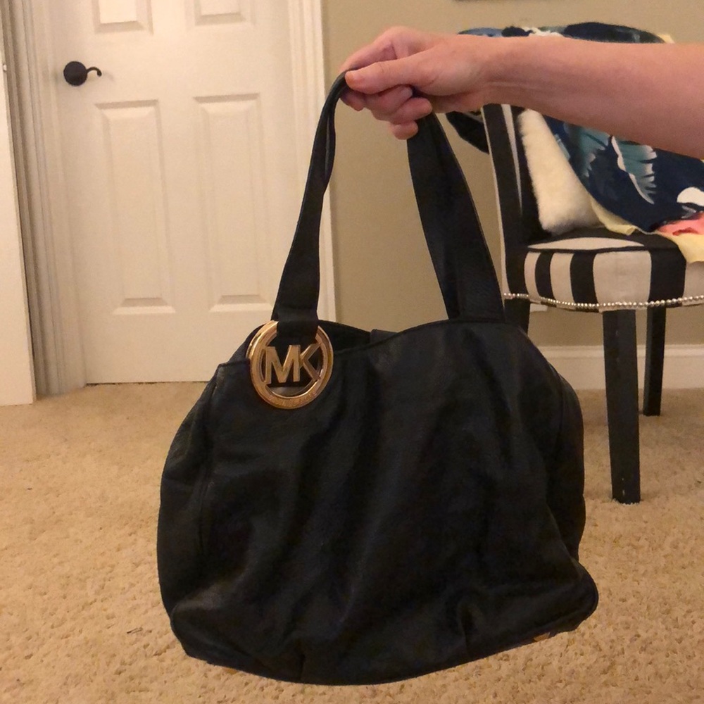 MK black leather purse